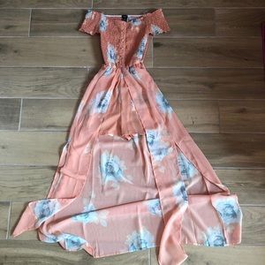 Peach Floral Skirted Romper